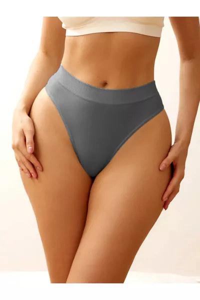 Navelli Model Seamless Comfortable Tanga Panties with Elastic Waist in Dark Gray Color