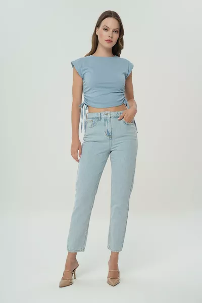 Jean Mom Taille Haute Bleu Glacé à Fermeture Éclair Ariana C 