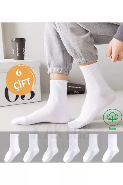 6 أزواج جوارب رياضية طويلة بيضاء للجنسين