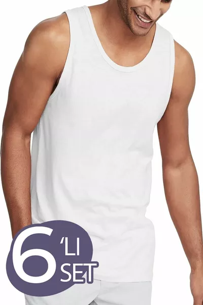 تيشيرت رجالي أبيض من القطن، عبوة 6 قطع