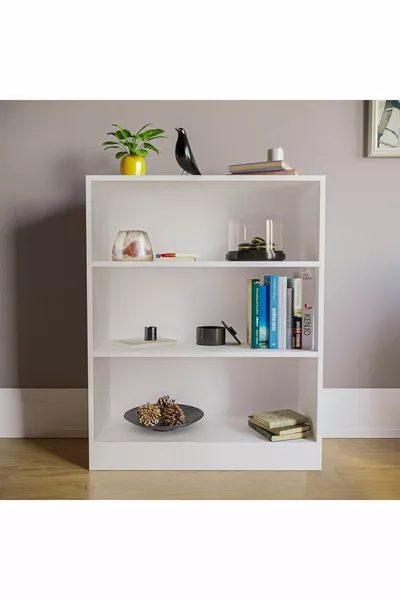 VITO 3-planken kleine boekenkast, wit spaanplaat, kantoormeubilair, woonkamer, slaapkamer