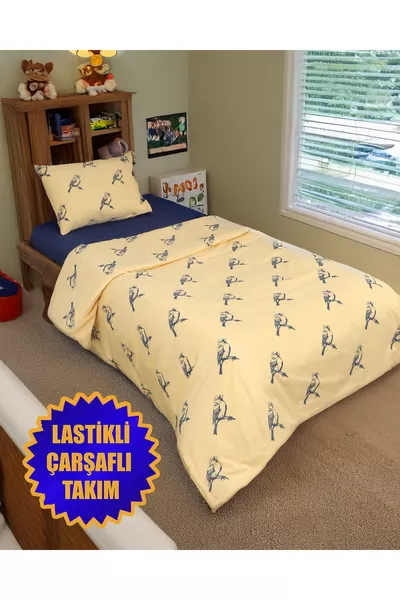 Gele Marineblauwe Kanarie Eenpersoons Dekbedset met Hoeslaken en Elastiek, Marineblauw