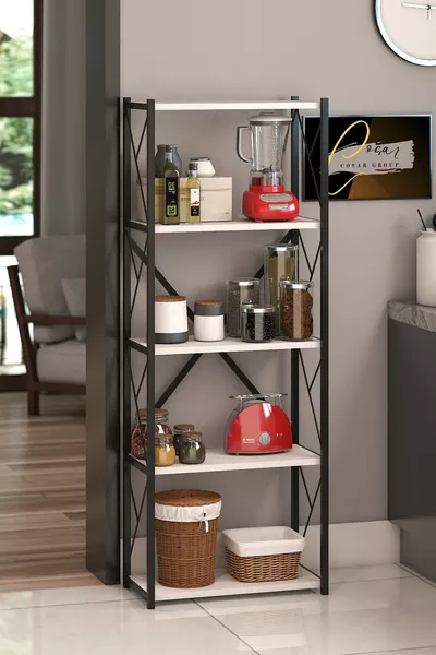 خزانة معدنية لمطبخ مع رفوف، رفوف 5، رف لميكروويف، خزانة متعددة الأغراض بطول  سم