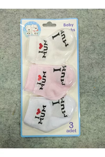 Chaussettes pour nouveau-né fille 3 pièces en coton avec inscription 'I Mum Dad'
