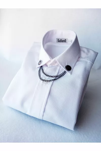 Camicia bianca con colletto classico e catena, stile classico, per giornate speciali, matrimoni, compleanni, camicia per bambini