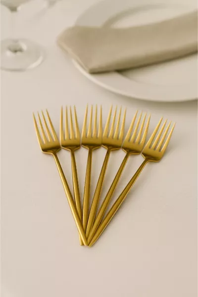 Комплект от 6 вилици с златни детайли | Луксозен комплект от 6 броя вилици за хранене Cm