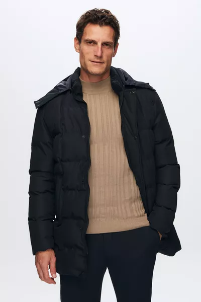 معطف شتوي مقاوم للماء ومقاوم للرياح بقصة عادية باللون الكحلي