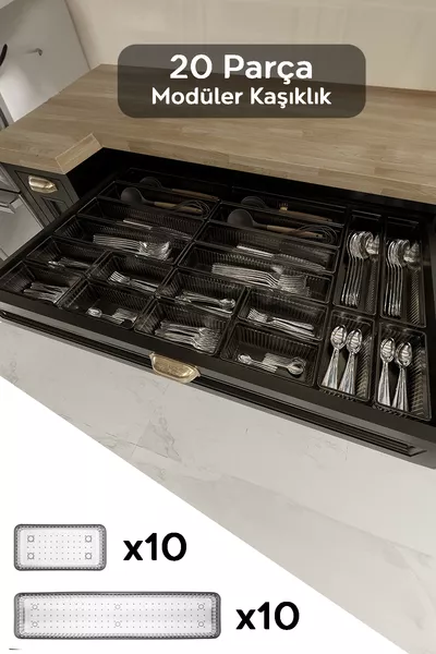 Комплект от  модулни разделители за чекмеджета за лъжици, вилици и ножове, антрацит