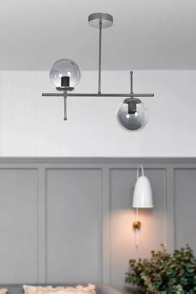 Feris Lampadario Moderno Design per Soggiorno Cucina Camera da Letto Grigio con Vetro Fumé, 2 Pezzi