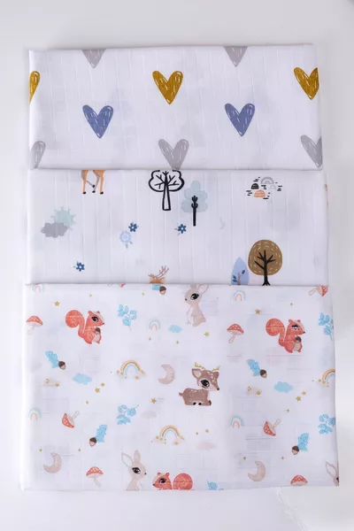 Çok Amaçlı Müslin Örtü &battaniyeli 3 ‘lü Set % Pamuk Organik 