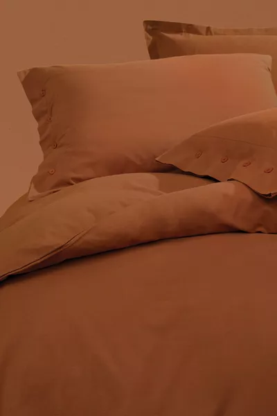 Effen Tweepersoons Ranforce Wasbaar Dekbedovertrekset - Klei