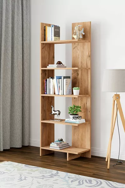 Bibliothèque asymétrique à cinq étagères - Pin de l'Atlantique