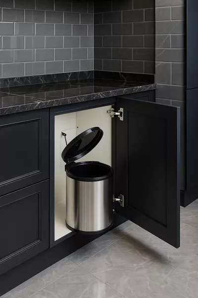 Метален кош за боклук под мивка и кухненски плот, хромиран, съвместим с всички шкафове, за вътрешна употреба в шкафа