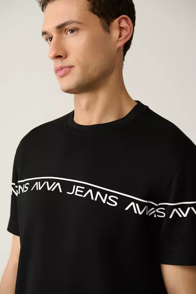 Erkek Siyah Baskılı Bisiklet Yaka Soft Touch Regular Fit T-Shirt 