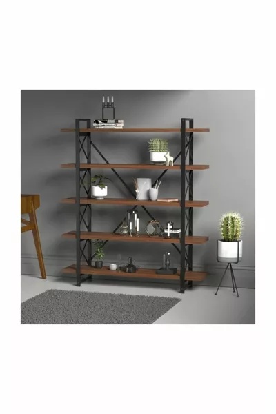 Bibliothèque en bois et métal Noyer