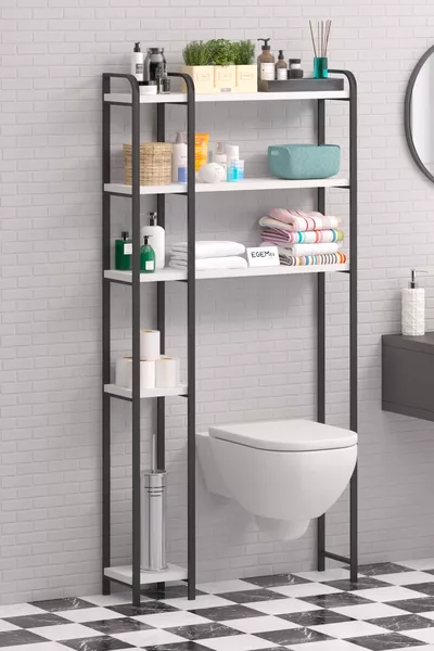 Multifunctionele Badkamer Organizer voor Achter het Toilet, Toiletplank, Boven het Toilet Plank en Borstelhouder, Handdoekhouder