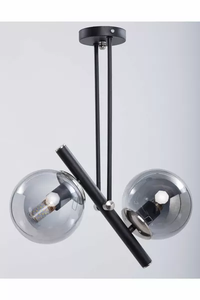 Полилей Libra с черен никел и димено стъкло
