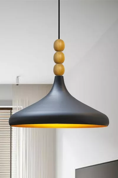 Black Champion Wooden Beaded Single Pendant Chandelier for Living Room, Kitchen, Boutique Lamp Lighting Chandeliers