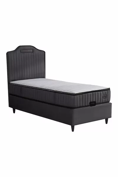 Royal Lux Ottoman Base and Headboard Set with Spring Mattress and Storage in Anthracite