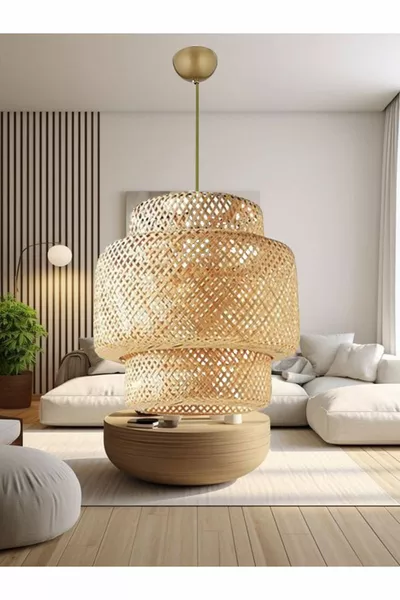 Полилей от ратан с емайл  см, бамбук, скандинавски, бохемски, модерен осветител