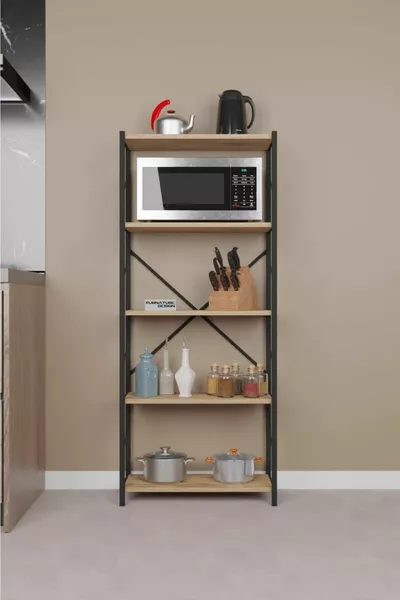 Metal Kitchen Shelf 5-Tier Decorative Storage Cabinet Microwave Oven Rack Atlantic Pine