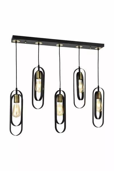 Koza 5-Piece Linear Black Modern Youth Room Kitchen Retro Living Room Pendant Chandelier
