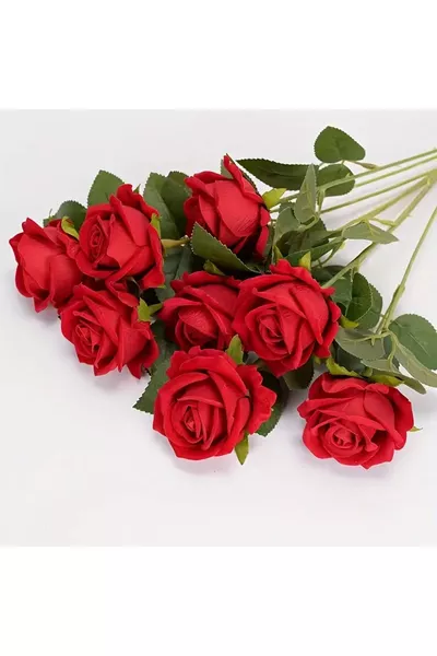 Изкуствена кадифена роза  броя червена  см – Изкуствени цветя за декорация, украшение за маса, фон
