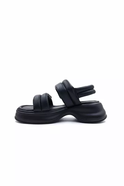 Padded Base Puff Band Velcro Black Women Sandals