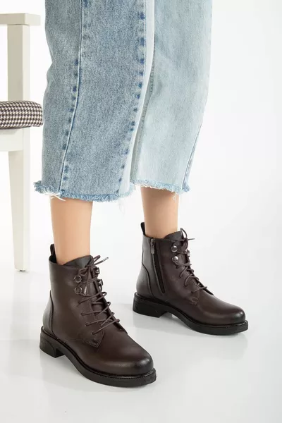 أستر الدانتيل متابعة الجلد الأحذية البني