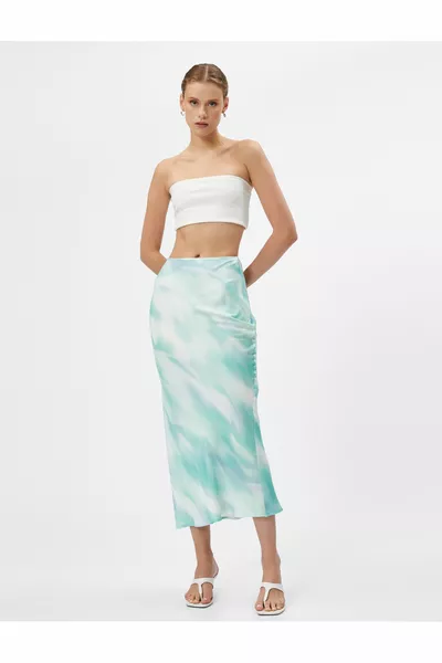 Jupe midi en satin fendue Tie-Dye Viscose à motifs A-Cut