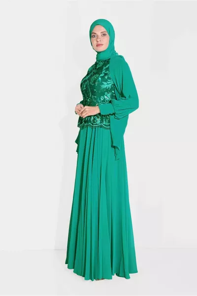 Damen Blau (TÜRKIS) besticktes Pailletten-Chiffon-Abendkleid 