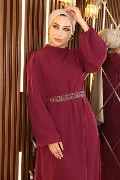 Колан подробни шифон вечерна рокля слива 