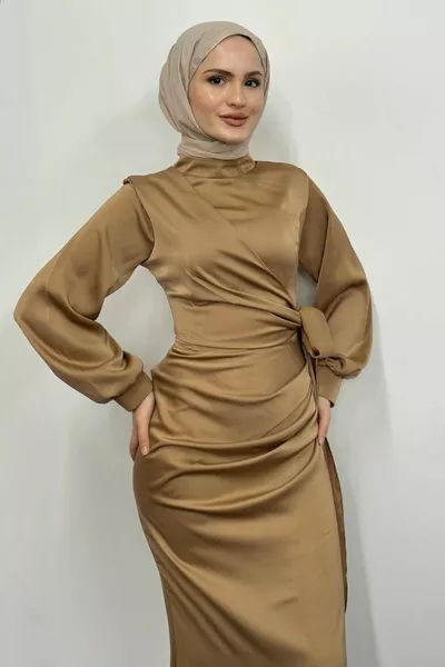 أورليندا الستارة التفاصيل السمك الساتان مساء اللباس المنك