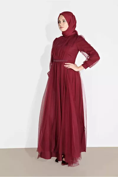 Дамски бордо вечерни рокли