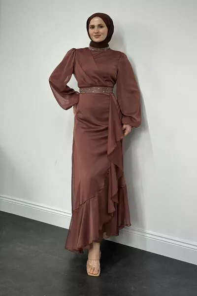 Вечерна рокля Efruz Janjan Front Ruffle кафява