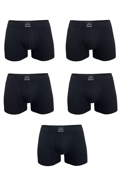 بوكسر رجالي أسود من القطن مع إيلاستين، 5 قطع، موديل 