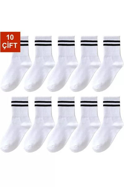  Pairs of Women's Black White Gray Striped and Solid College Tennis Socks