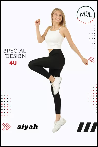 Kadın Siyah Yüksek Bel Çapraz Kemer Detaylı Tayt Mevsimlik Toparlayıcı Bilek Boy Cross Waist 