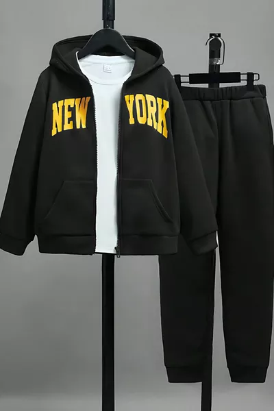 Двоен спортен комплект унисекс с цип и щампа с Ню Йорк