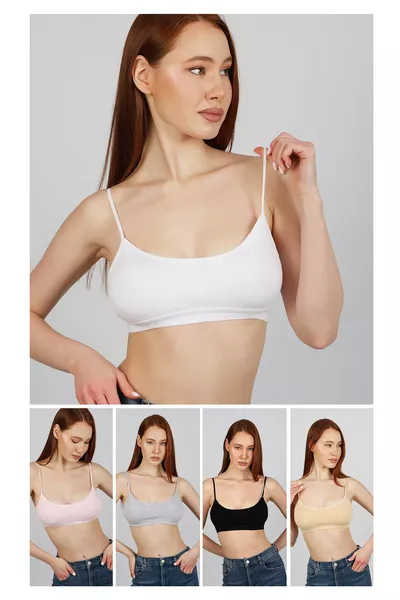 Дамски бюстие с тънки презрамки и подплата 5-бр. икономичен пакет качествено късо горнище