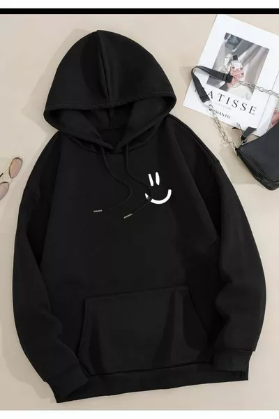 Gülen Yüz Baskılı Yumuşacık Sweatshirt