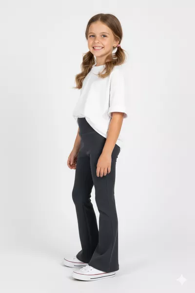 Детские леггинсы для девочек с высокой посадкой, широким брючиной, антрацитового цвета, в рубчик