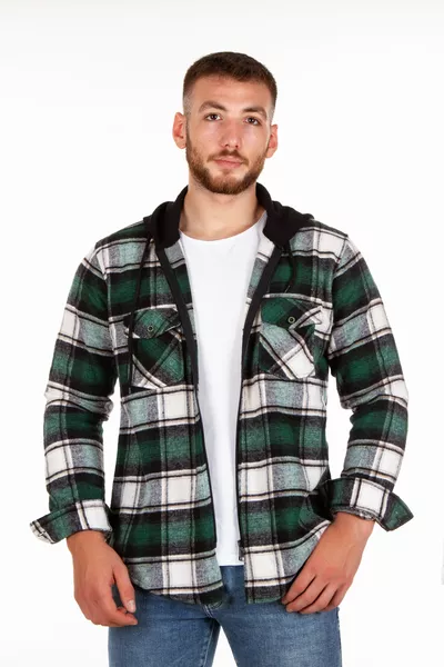 Мъжка и дамска кардирана риза с качулка и цип