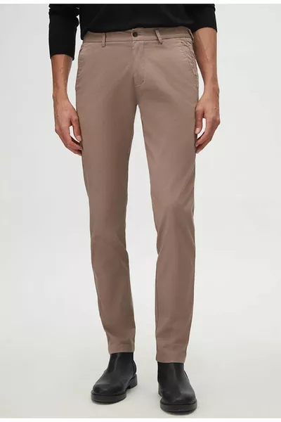 Ds Damat Slim Fit Beige Herringbone Chino Pants with Elastic Waist and Side Pockets, Stretchable Lycra