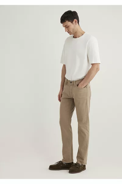 Мартин Темно-бежевые комфортные брюки из габардина 