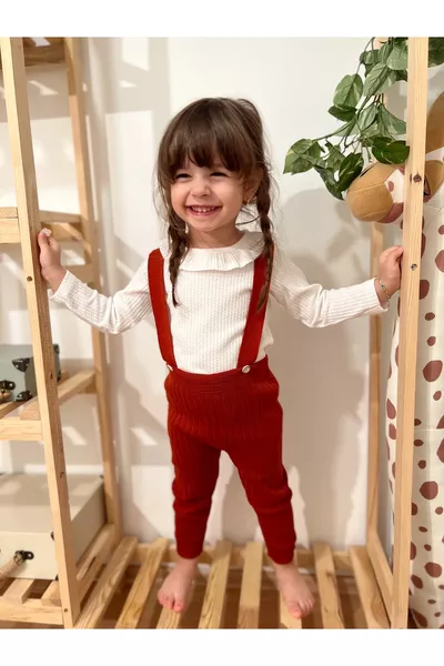 Salopette en tricot pour bébé et enfant avec bretelles et boutons, rouge