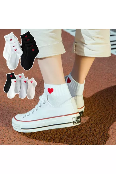 5 Paia di Calze da Donna a Mezza Gamba con Cuori Multicolore