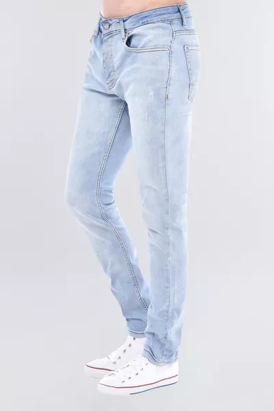 جينز ضيق القَصّة جو بحزام عادي وقصّة مستقيم مرن لون أزرق فاتح 