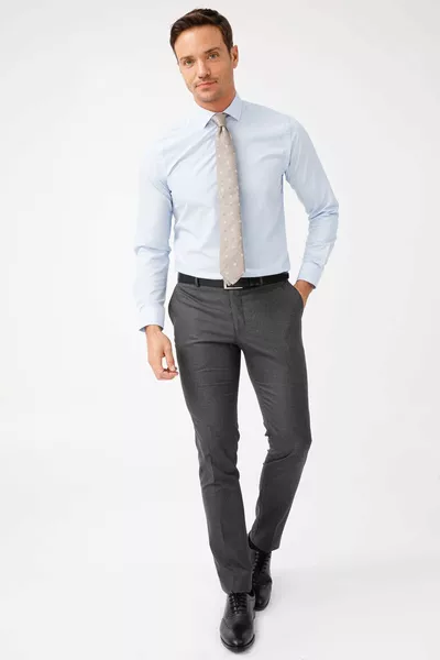 Erkek Açık Mavi Slım Fıt / Dar Kalıp Easy Iron ( Kolay Ütü ) Basıc Gömlek