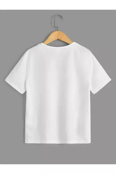 T-shirt blanc enfant oversize col rond imprimé Hello Astronaute